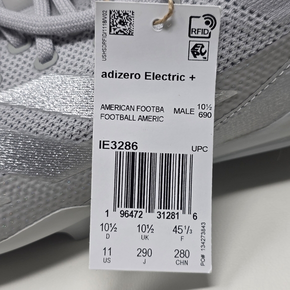 Adidas Adizero Electric+ Grey Silver IE3286 Football Cleats Mens Size 11 New - Picture 4 of 12